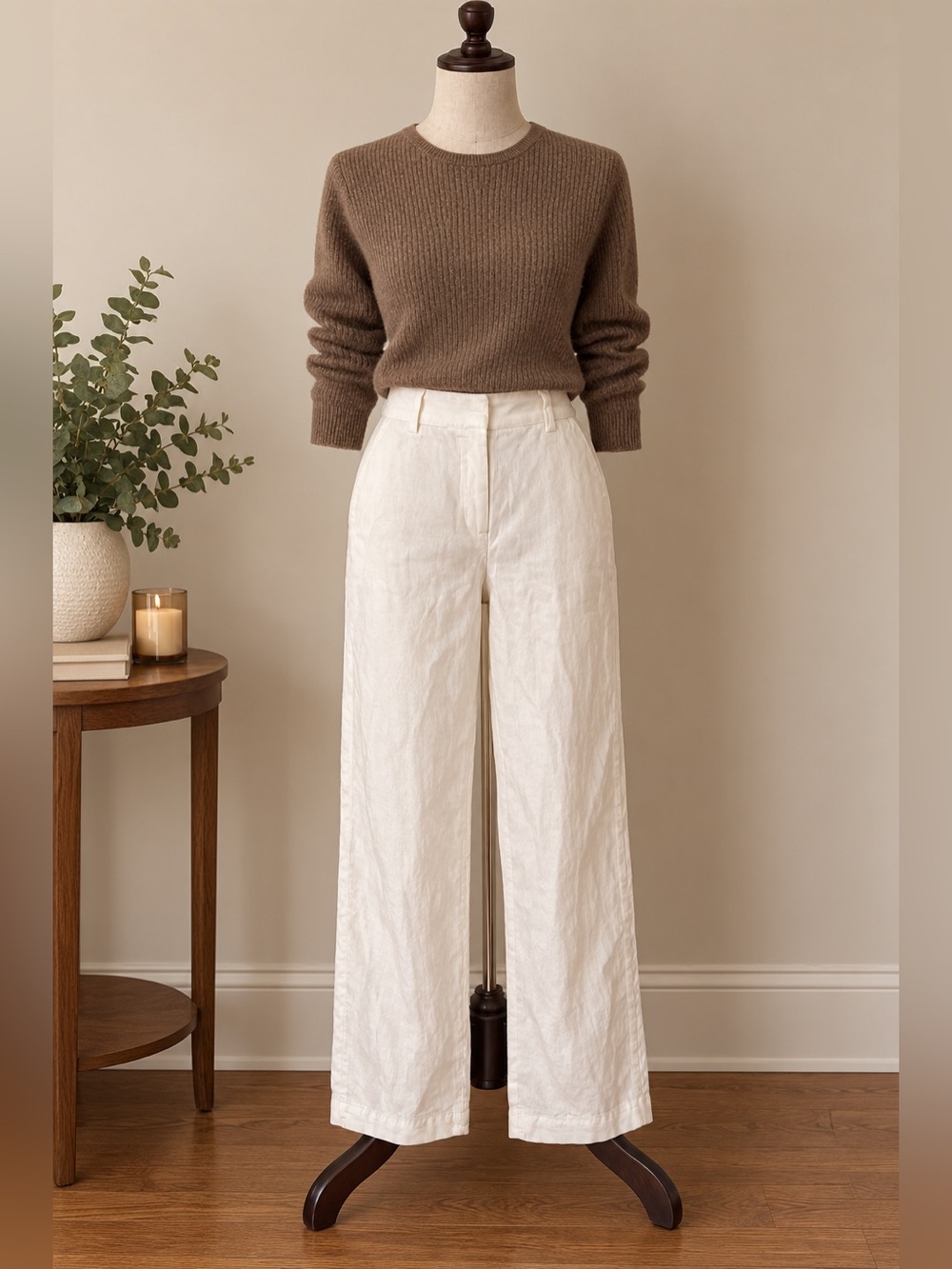RW&CO White Linen Blend Straight Leg Pants Size 6 Coastal Quiet Luxury